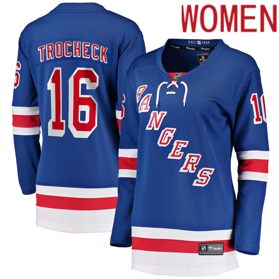 Women New York Rangers #16 Vincent Trocheck Fanatics Branded Blue Home Breakaway Player NHL Jersey